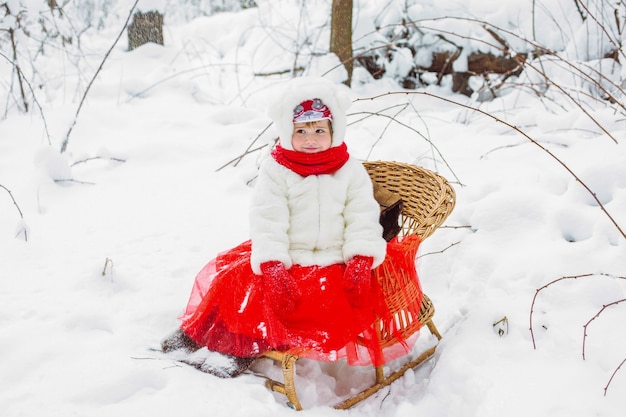 Mignonne petite fille dans des vêtements chauds en hiver