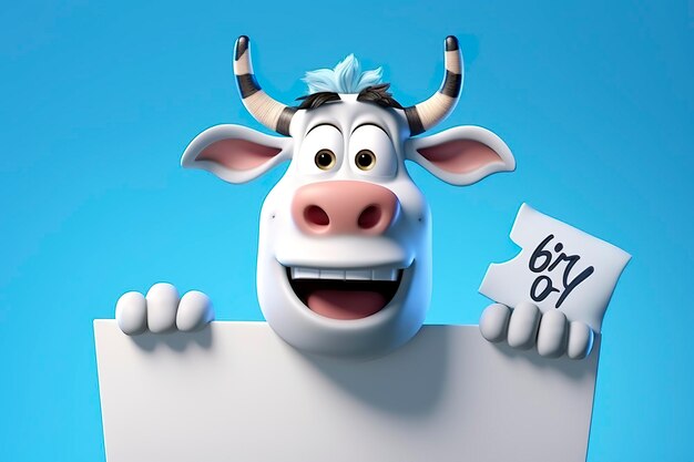 Photo une mignonne vache de dessin animé tenant un signe ai générative