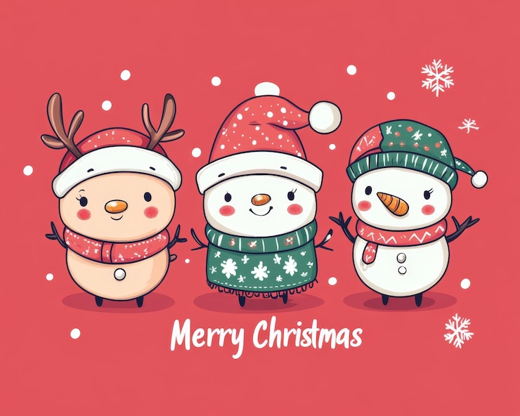 Photo les mignons personnages de dessin animé de noël avec le père noël