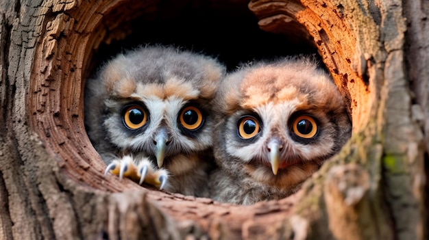 de mignons petits hiboux dans le nid