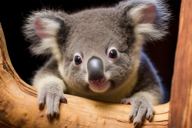 De mignons petits koalas qui regardent depuis l'arbre générés par l'IA