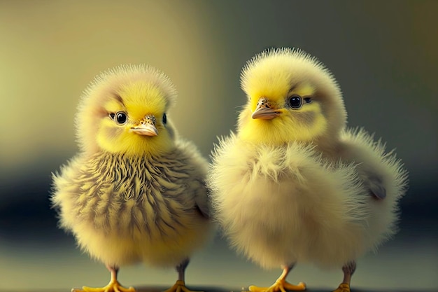 Mignons poussins à volants avec de petits becs pointus