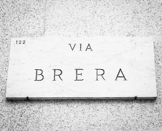 Milan, Italie. Plaque de rue du célèbre quartier de Breara, emplacement des artistes et des musées