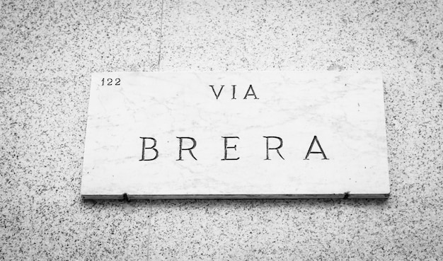 Milan, Italie. Plaque de rue du célèbre quartier de Breara, emplacement des artistes et des musées