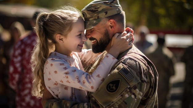 Un militaire embrasse sa fille alors qu'il retrouve sa famille