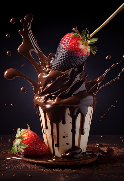 Un milk-shake au chocolat avec une fraise sur le dessus