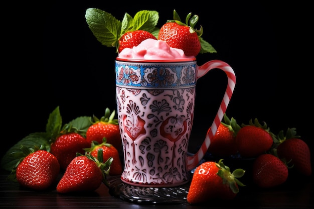 Milk-shake aux fraises sur fond noir