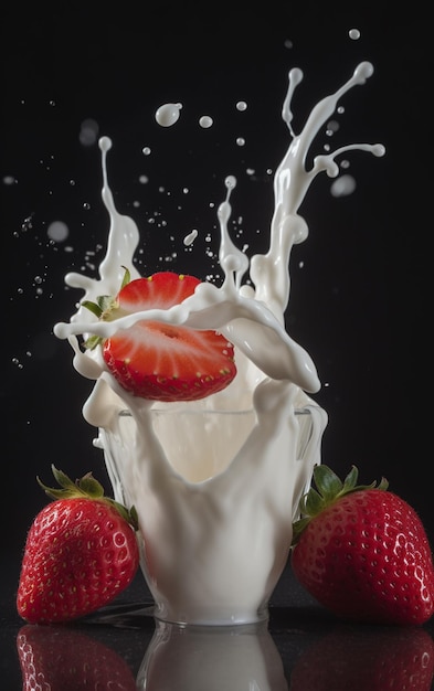 Milk-shake aux fraises sur fond noir