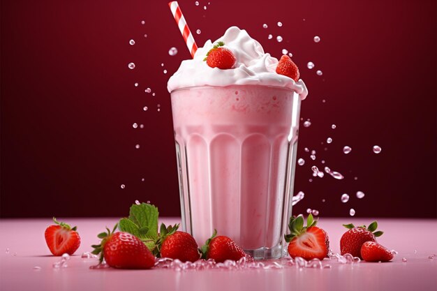 Le milk-shake aux fraises roses est une boisson d'été rafraîchissante.