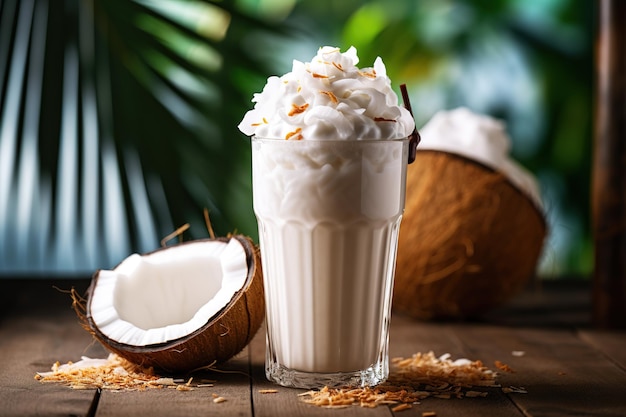 Un milk-shake à la noix de coco avec de la crème