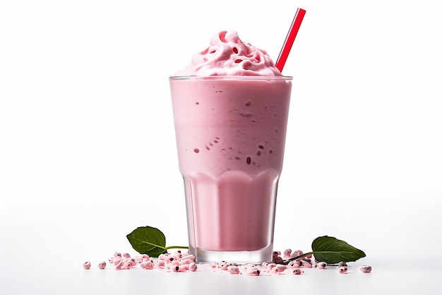 Milk-shake rose sur fond blanc