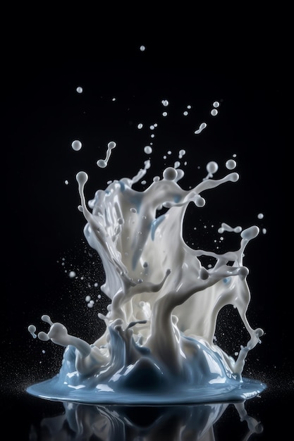 Milk Splash sur fond noir IA générative