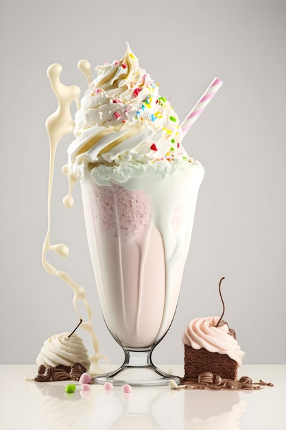 Un milkshake avec un arc-en-ciel saupoudré dessus