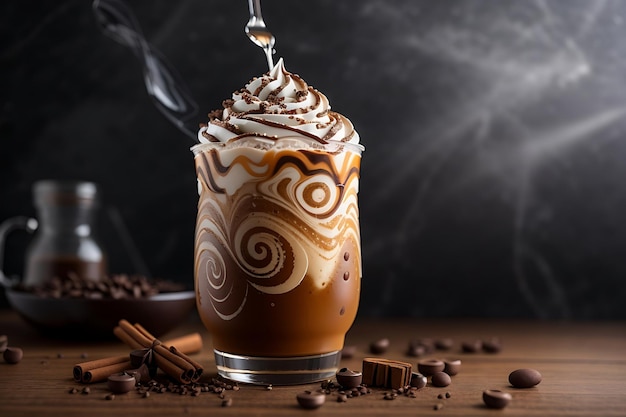 Photo milkshake au chocolat avec fond au chocolat