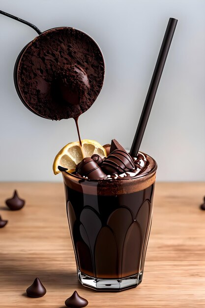 Milkshake au chocolat glacé sur fond sombre