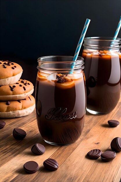 Milkshake au chocolat glacé sur fond sombre