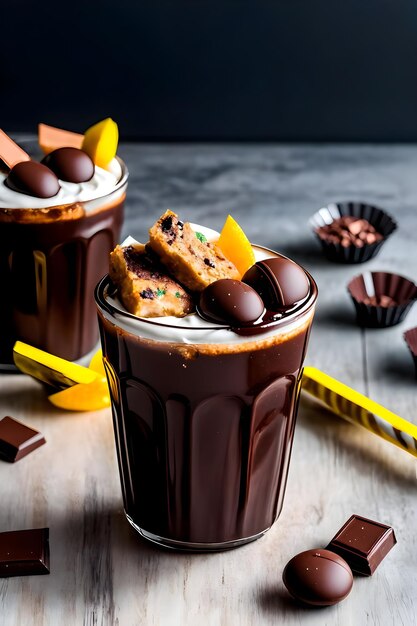 Milkshake au chocolat glacé sur fond sombre