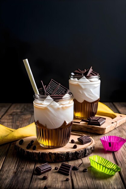 Milkshake au chocolat glacé sur fond sombre