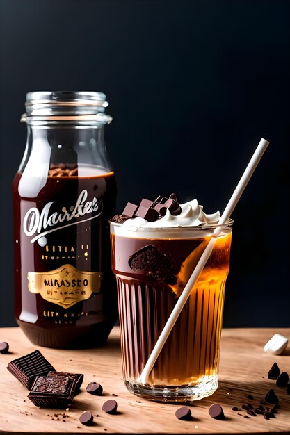 Milkshake au chocolat glacé sur fond sombre