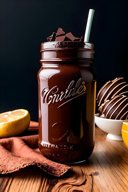 Milkshake au chocolat glacé sur fond sombre