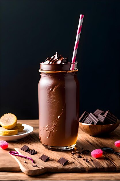 Milkshake au chocolat glacé sur fond sombre