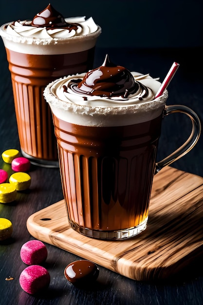 Milkshake au chocolat glacé sur fond sombre