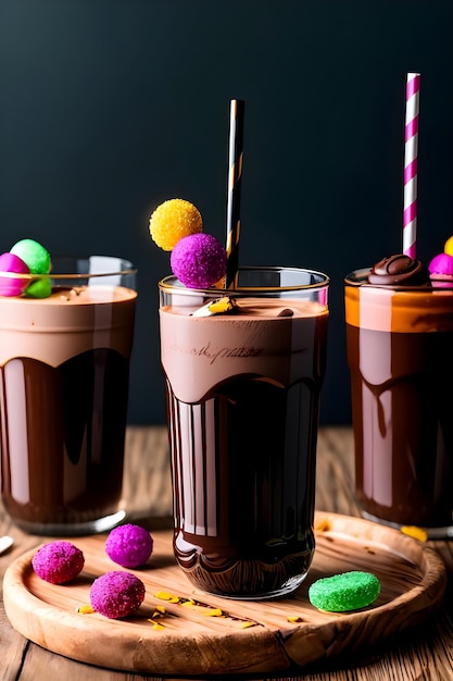 Milkshake au chocolat glacé sur fond sombre