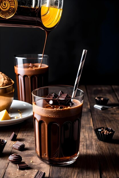 Photo milkshake au chocolat glacé sur fond sombre