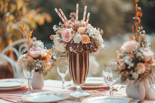 Milkshake au chocolat gourmand sur une décoration de table élégante