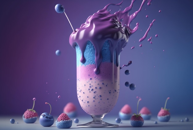 Milkshake aux myrtilles Milkshake à la vanille Concept de boisson froide AI générative