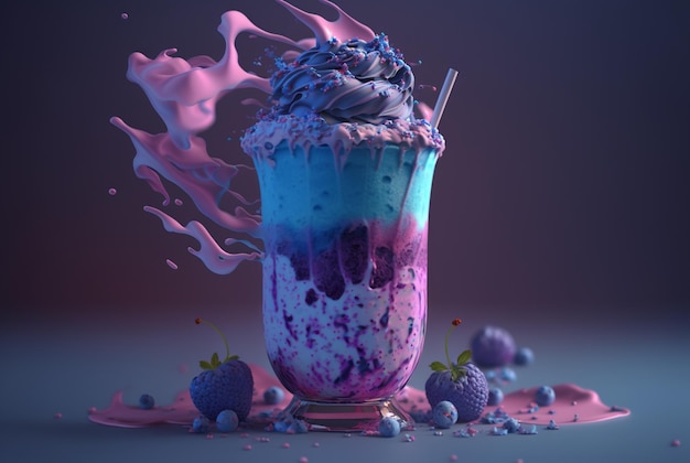Milkshake aux myrtilles Milkshake à la vanille Concept de boisson froide AI générative