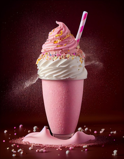 Milkshake blanc et rose avec glaçage Generative AI