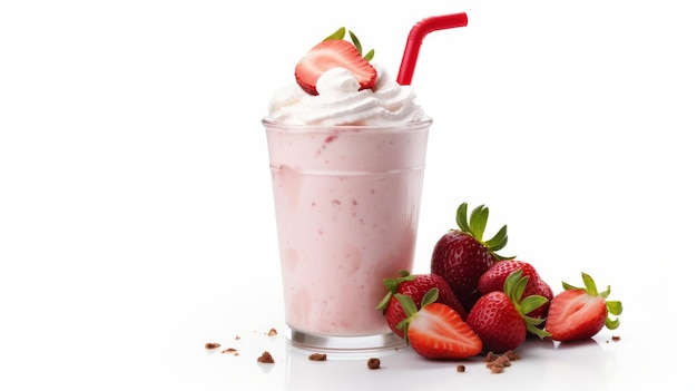 Photo un milkshake classique à la fraise sur fond blanc