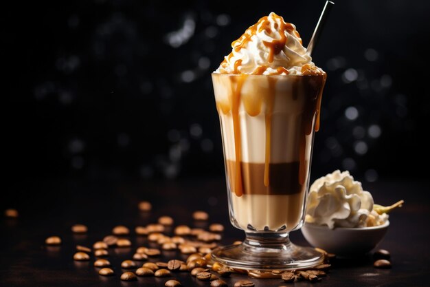 Milkshake ou cocktail au café avec caramel