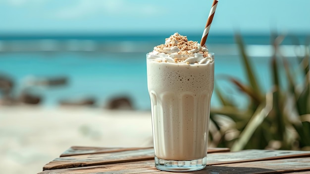 Milkshake sur la côte de l'océan concept de vacances de vacances conception de fond de bannière