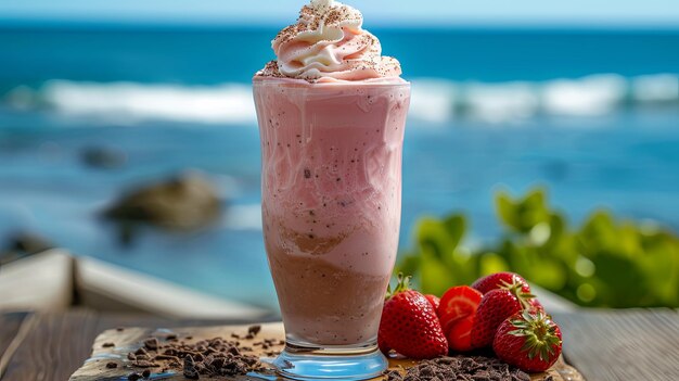 Milkshake sur la côte de l'océan concept de vacances de vacances conception de fond de bannière