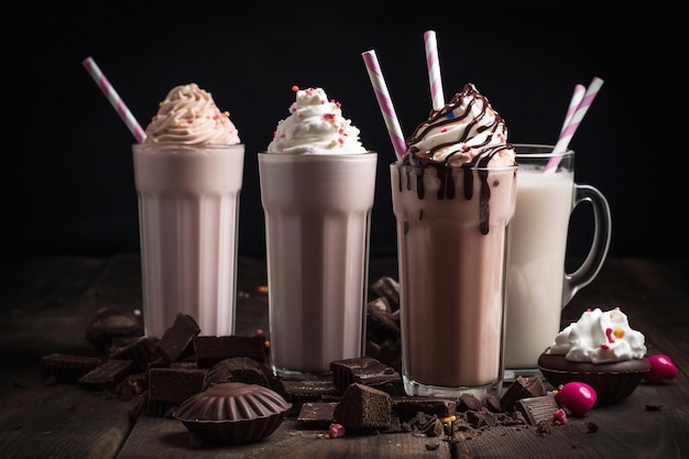 Milkshake dans un verre généré par l'IA