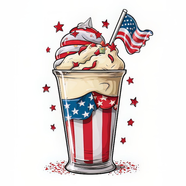 Un milkshake avec un drapeau américain sur le dessus