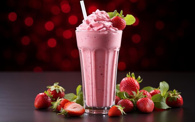 Milkshake fraîche à la fraise sur fond noir