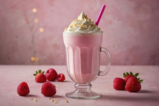 Milkshake à la fraise avec de la crème fouettée