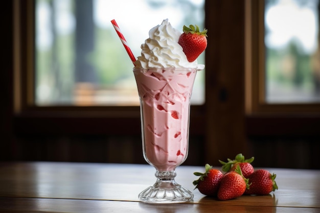 Milkshake à la fraise avec de la crème fouettée