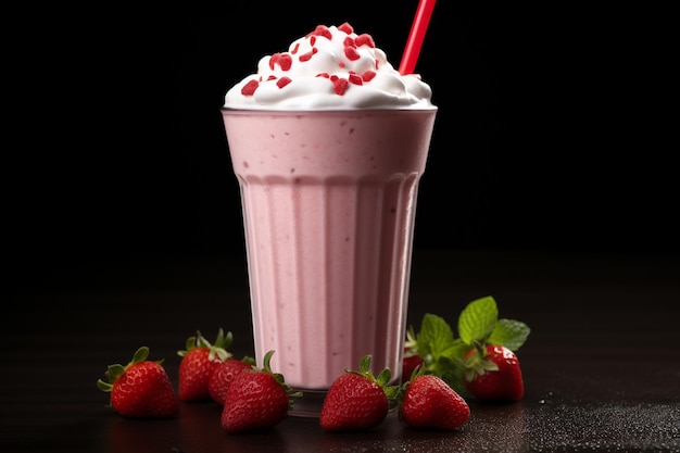 Milkshake à la fraise sucrée vue de devant