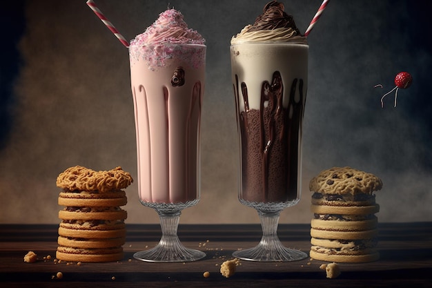 Milkshakes dans des verres avec des cookies