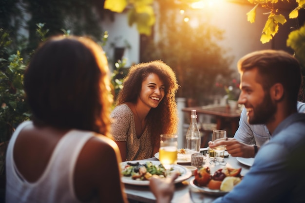 Les milléniaux profitent d'un dîner en plein air