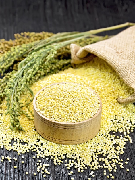 Millet dans un bol sur une table en bois