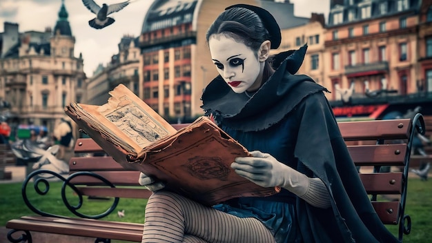 Photo une mime féminine lisant un manuscrit.
