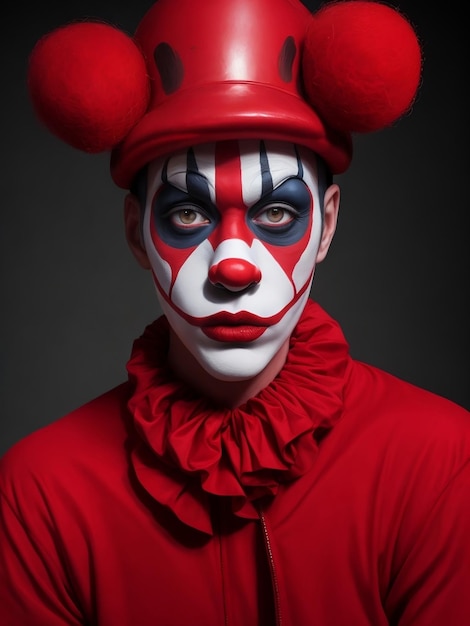 Photo mime homme peinture rouge et colorée visage fan sportif clown cirque portrait art généré par ai