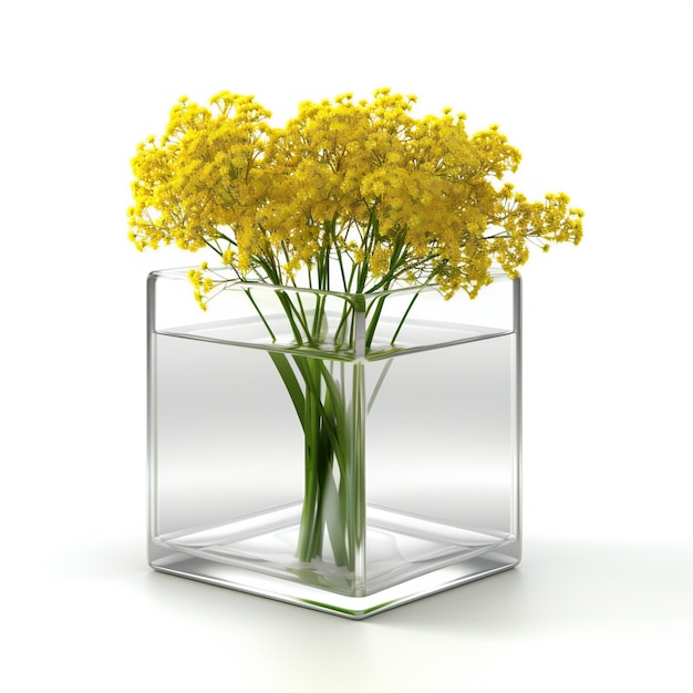 Mimosa dans un vase en verre isolé sur fond blanc