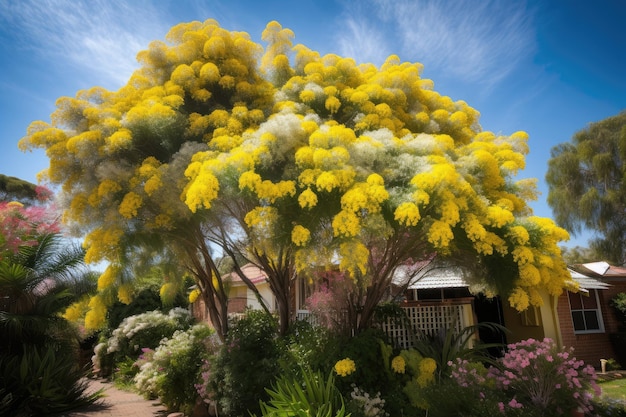 Mimosa en pleine floraison avec des centaines de fleurs