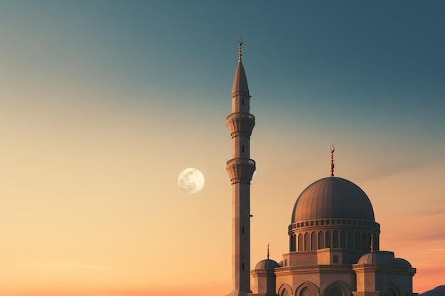 Le minaret de la mosquée au coucher du soleil Ramadan Kareem Eid Mubarak